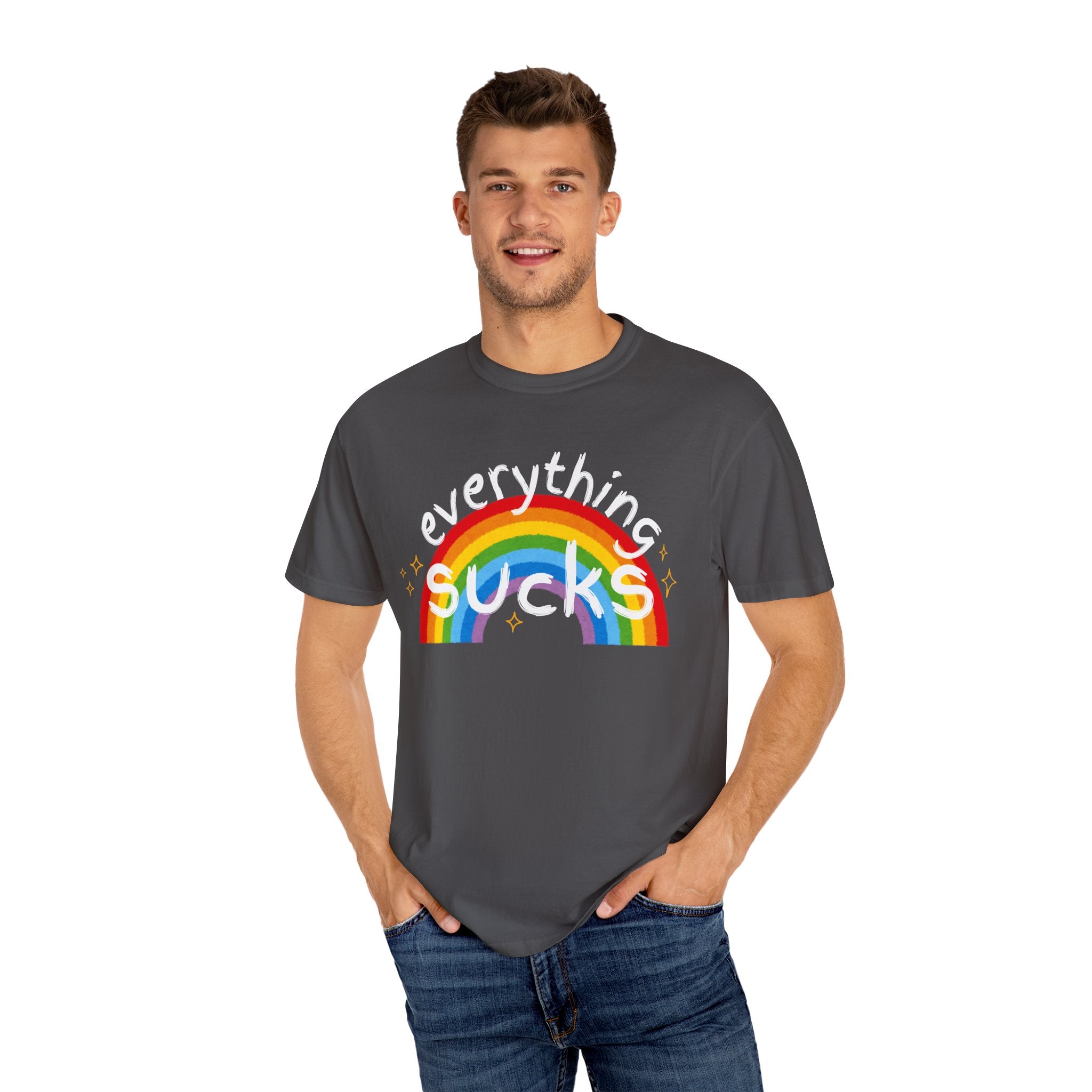 Funny Unisex T-Shirt - "Everything Sucks" Rainbow Graphic Tee, Casual Wear, Gift for Friends, Humor Shirt, Everyday Comfort
