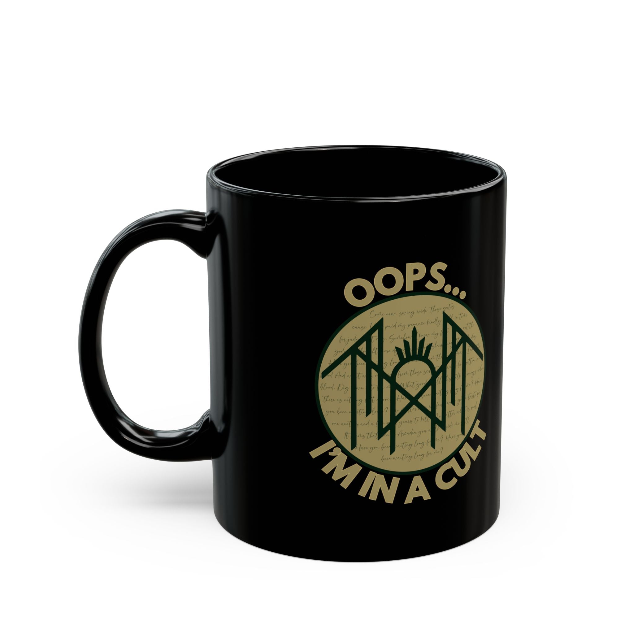 Cult Humor Black Mug - Funny Coffee Cup with 'Oops... I'm in a Cult' Design, Gift for Coffee Lovers, Quirky Kitchen Accessory, Unique [...]