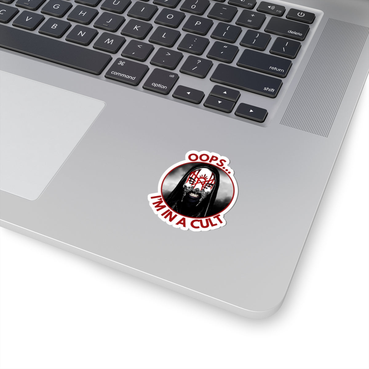 Oops… I’m in a Cult Round Sticker – Aesthetic Sarcastic Decal for Fandom Fans & Chaos Cuties