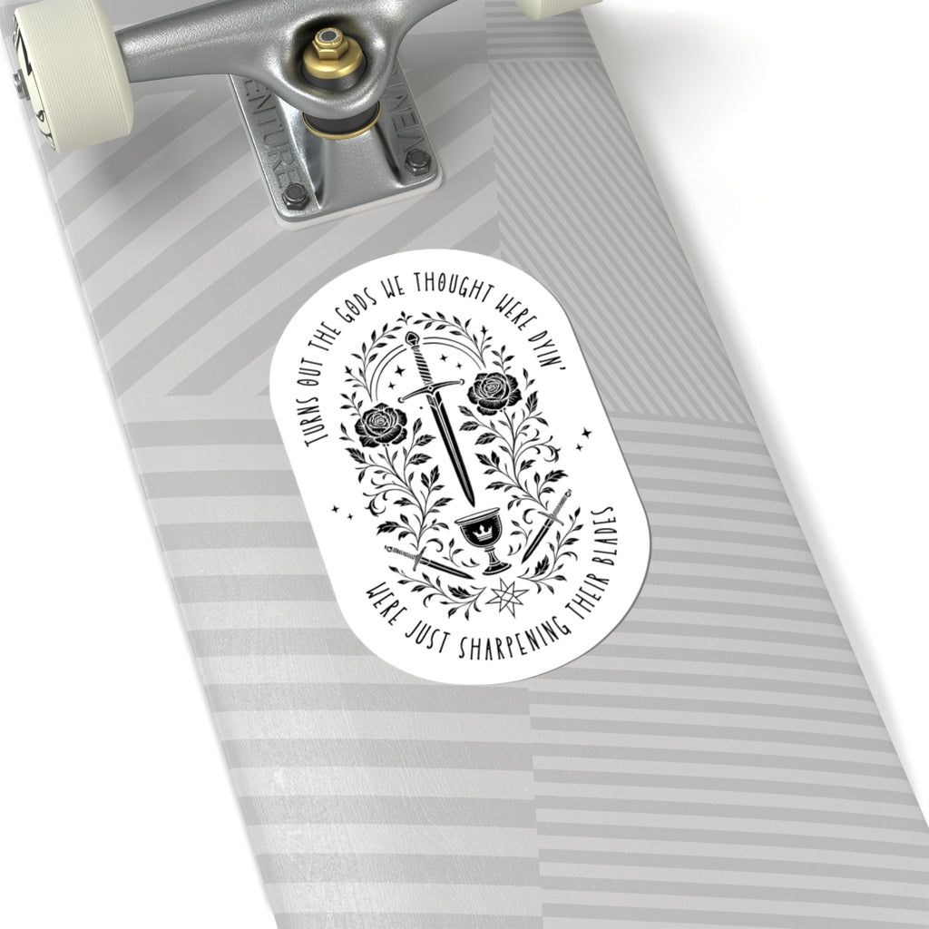 Sharpening Their Blades Sticker – Gothic Mythic Sword & Rose Design
