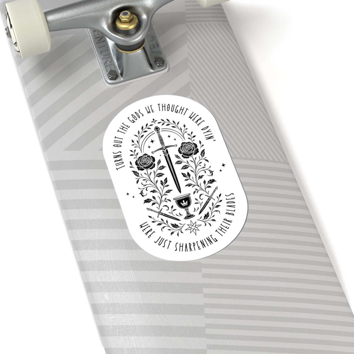 Sharpening Their Blades Sticker – Gothic Mythic Sword & Rose Design