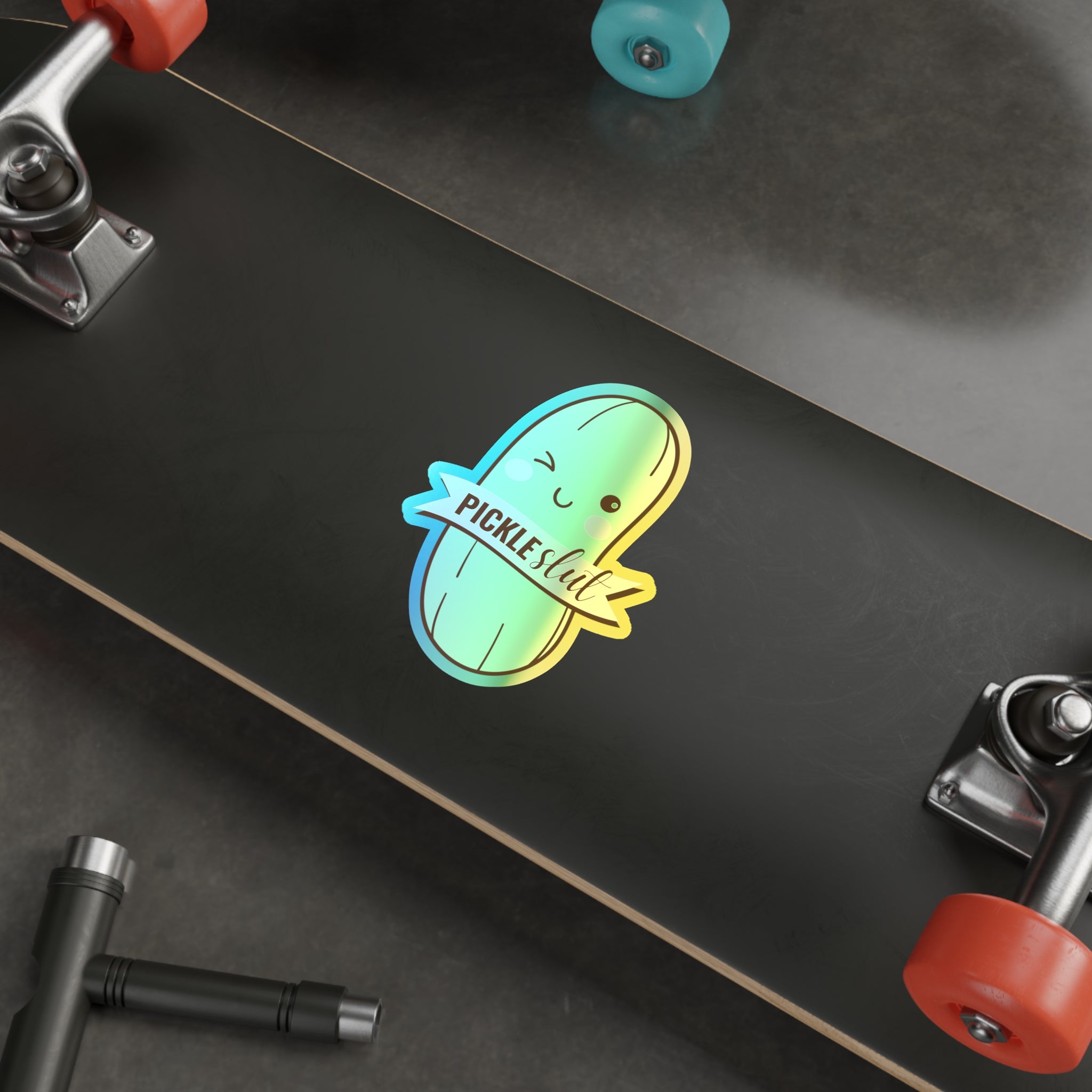 Cute Holographic Pickle Slut Die-Cut Stickers, Fun Stickers for Laptops, Water Bottles, Skateboards, Planner Decor, Gift Ideas