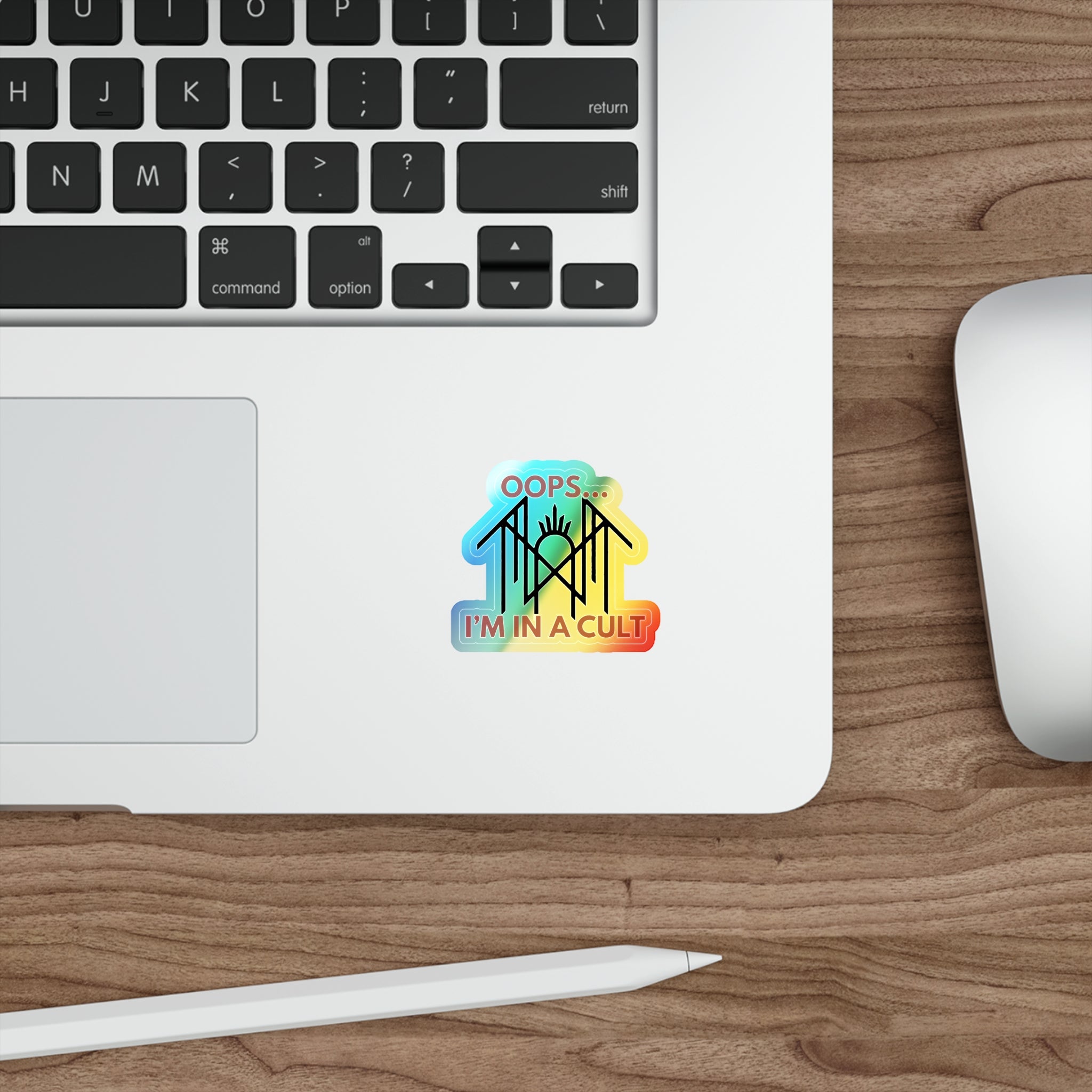 Sleep T Holographic Sticker, Colorful Oops I’m in a Cult Stickers for Personalized Gifts, Fun Party Decor, Vinyl Skateboard Stickers,