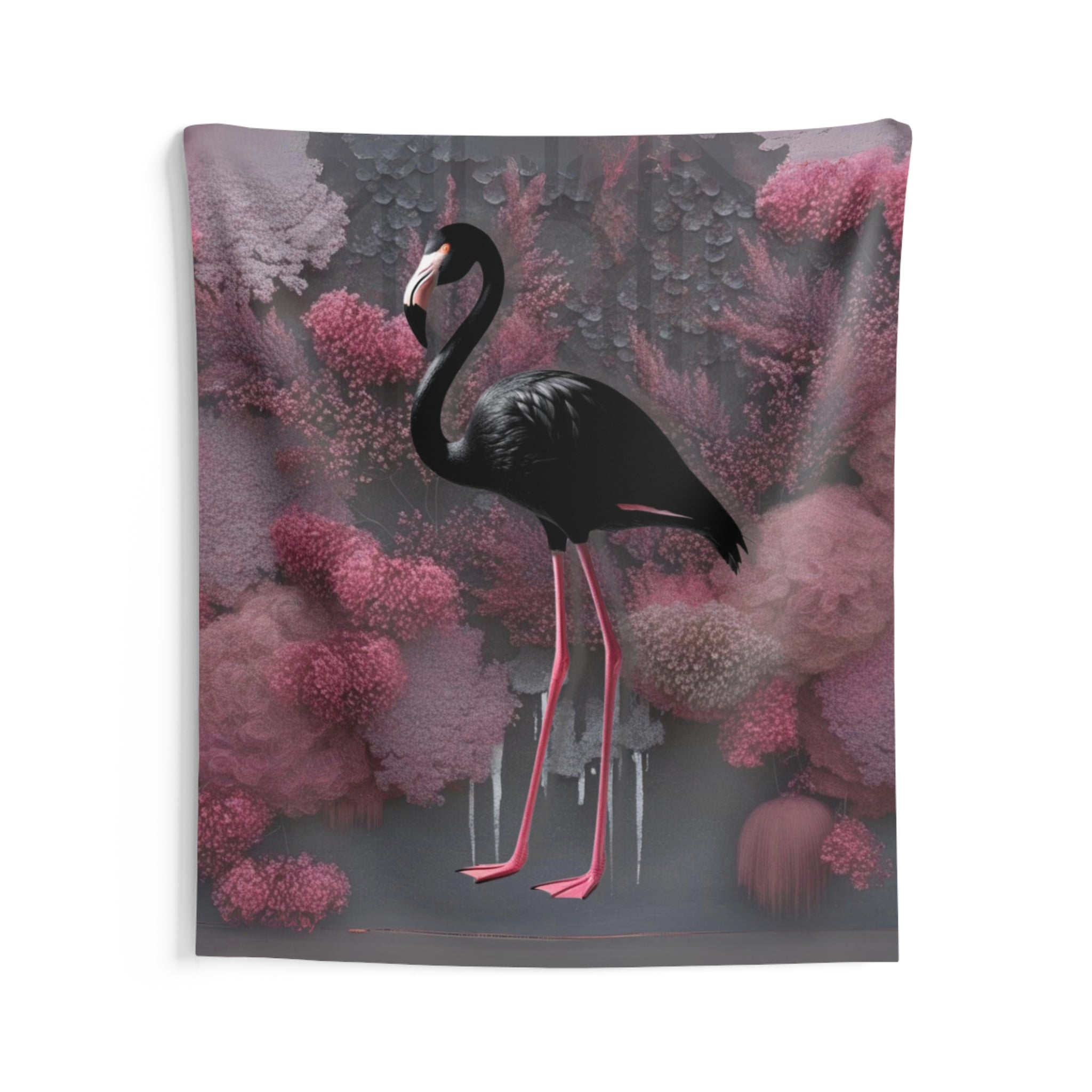 Dark Flamingo Indoor Wall Tapestry, Goth, Black Flamingo