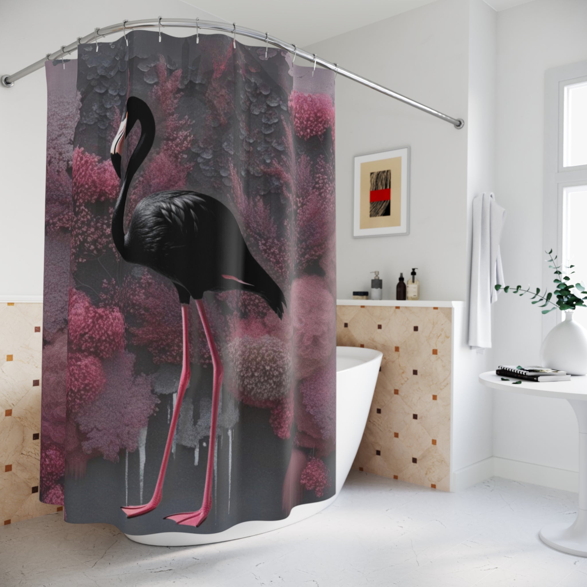 Dark Flamingo Shower Curtain, Gothic Bathroom Decor
