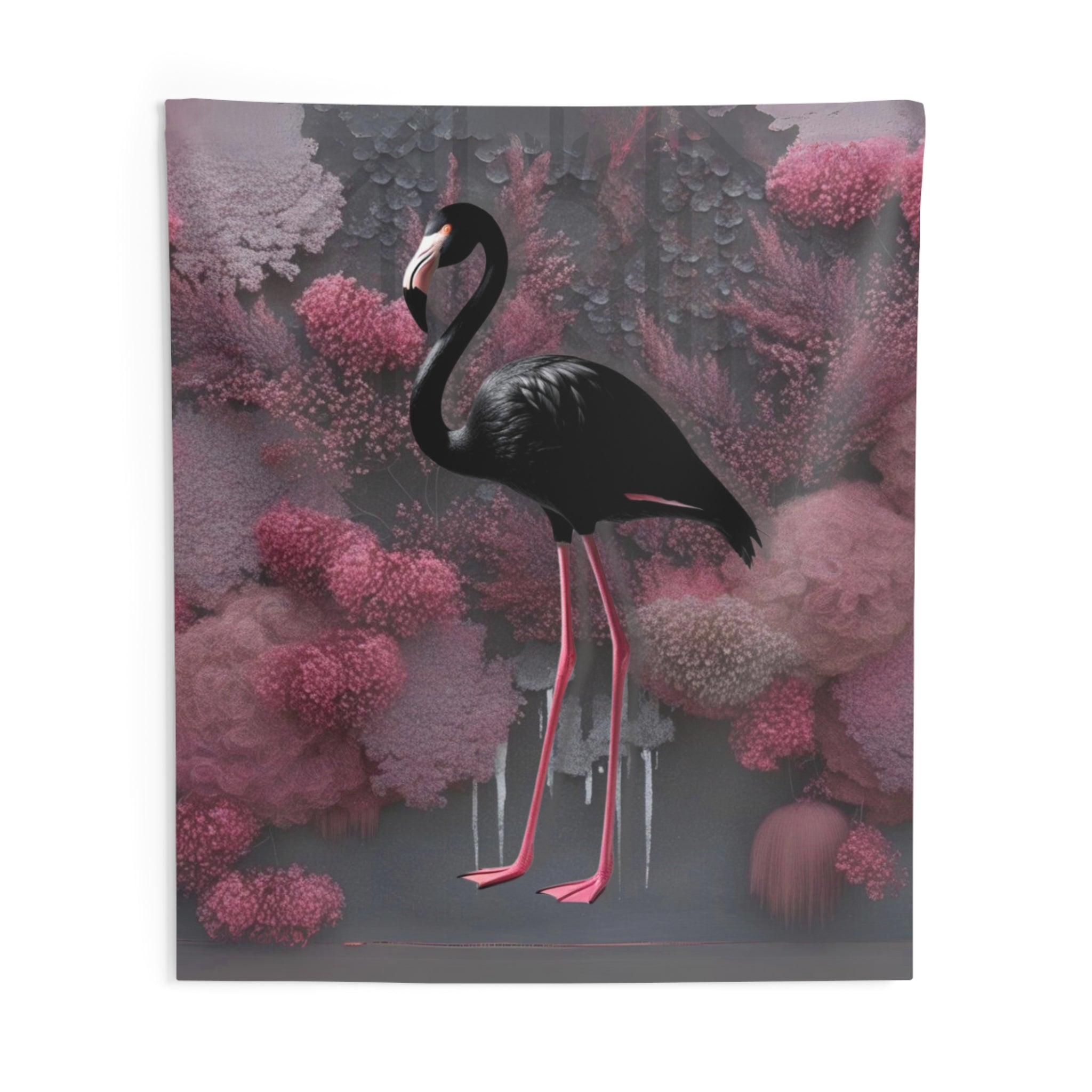 Dark Flamingo Indoor Wall Tapestry, Goth, Black Flamingo