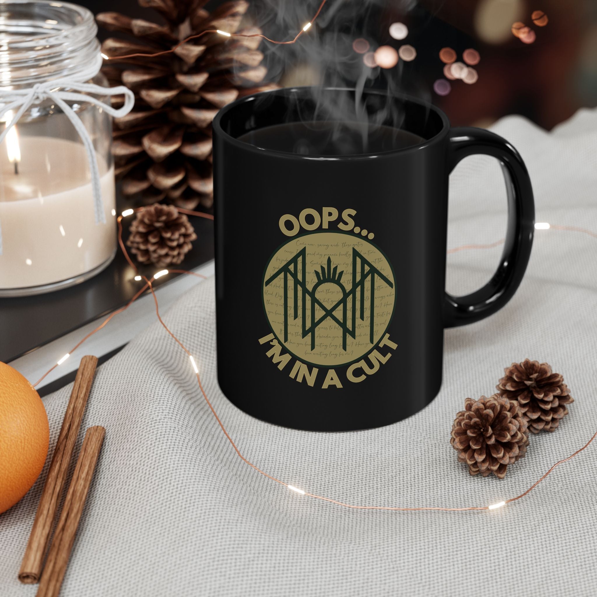 Cult Humor Black Mug - Funny Coffee Cup with 'Oops... I'm in a Cult' Design, Gift for Coffee Lovers, Quirky Kitchen Accessory, Unique [...]