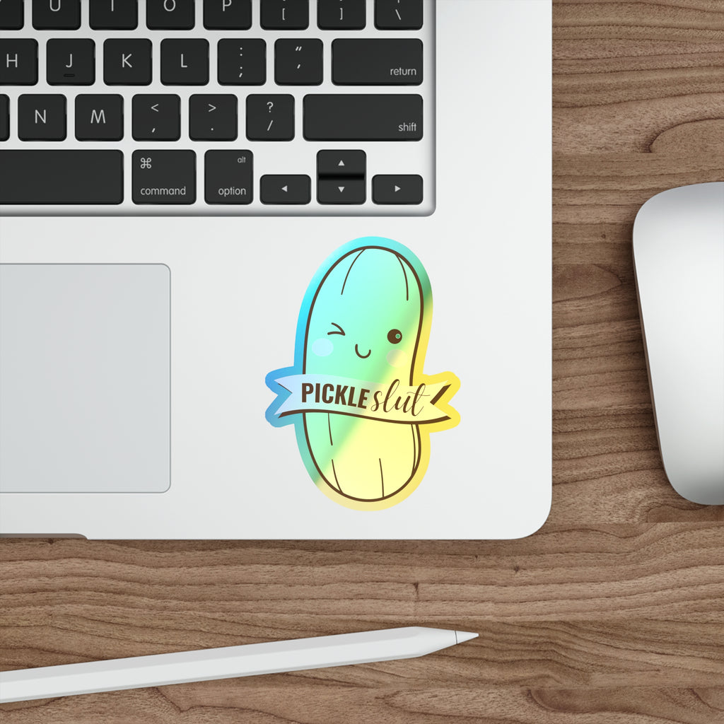 Cute Holographic Pickle Slut Die-Cut Stickers, Fun Stickers for Laptops, Water Bottles, Skateboards, Planner Decor, Gift Ideas