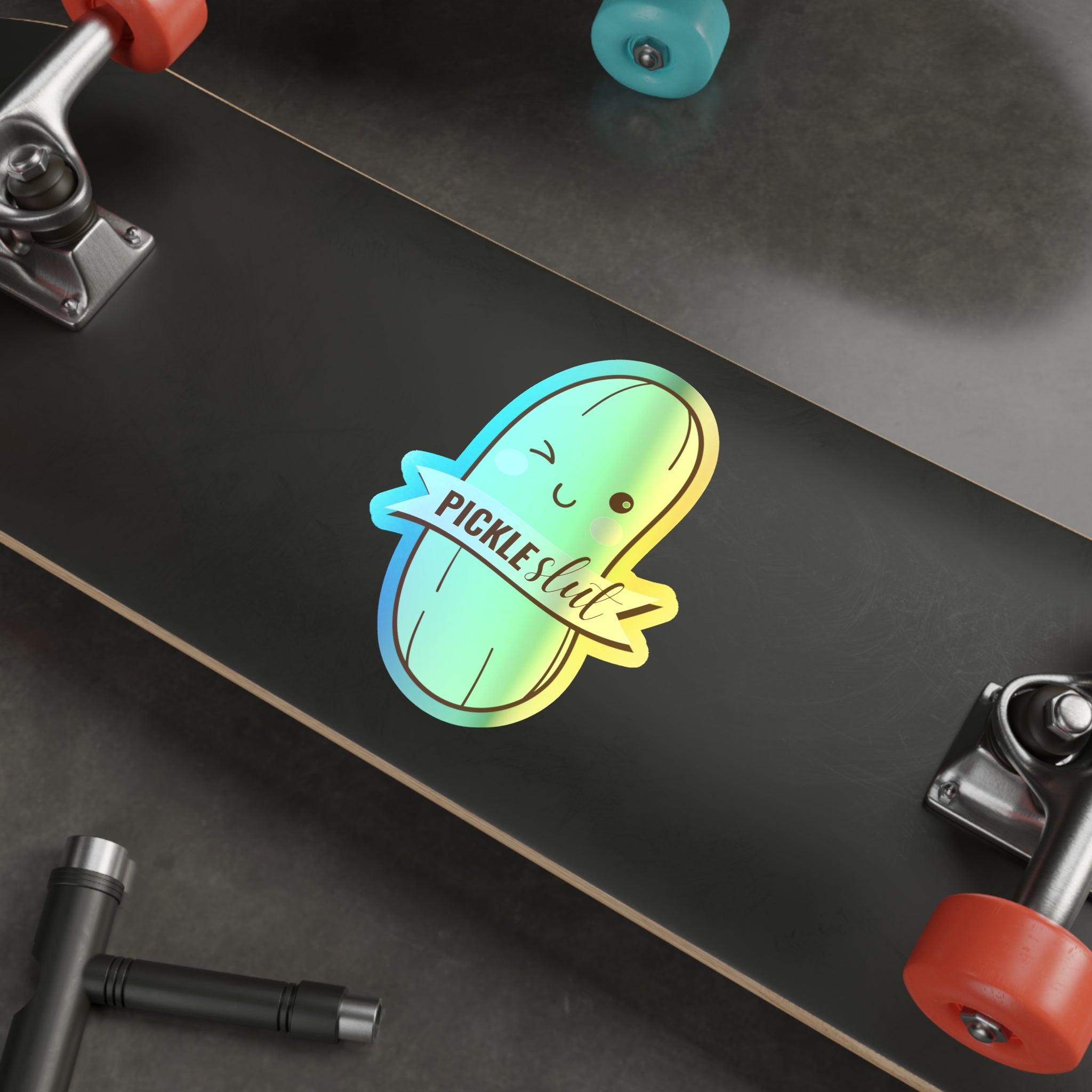 Cute Holographic Pickle Slut Die-Cut Stickers, Fun Stickers for Laptops, Water Bottles, Skateboards, Planner Decor, Gift Ideas