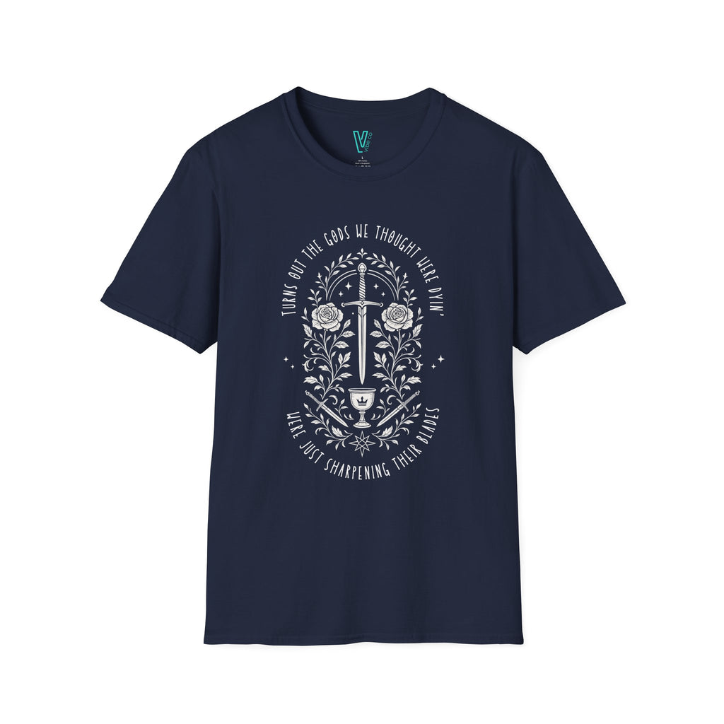 “Sharpening Their Blades” Lyric Tee – Gothic Sword Floral Shirt