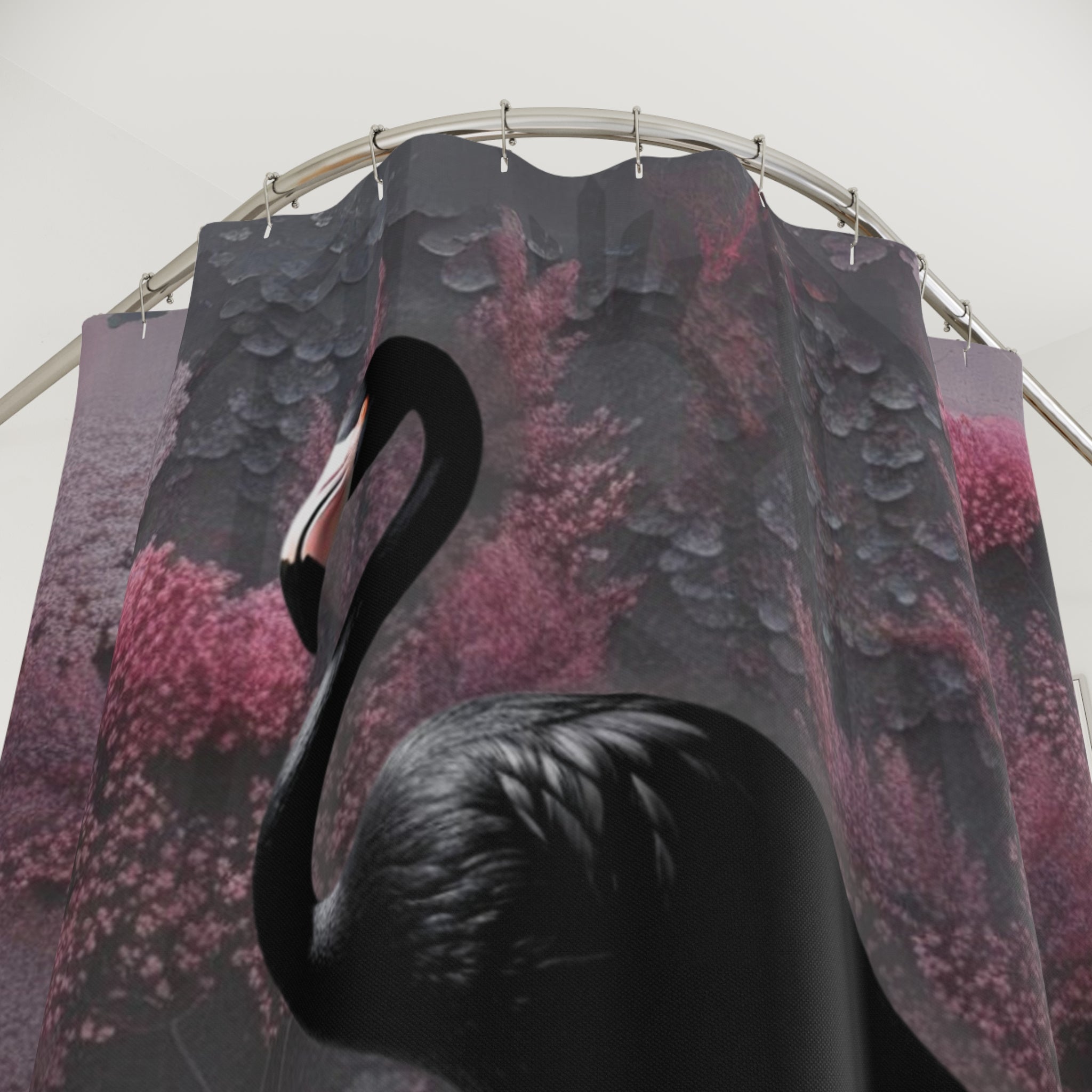 Dark Flamingo Shower Curtain, Gothic Bathroom Decor