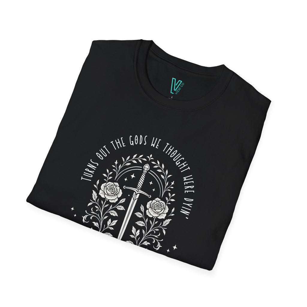 “Sharpening Their Blades” Lyric Tee – Gothic Sword Floral Shirt