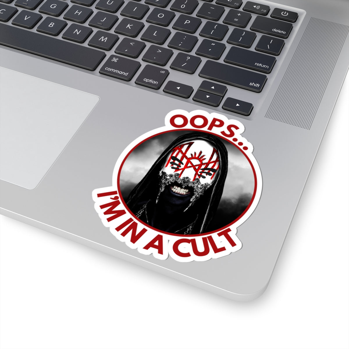 Oops… I’m in a Cult Round Sticker – Aesthetic Sarcastic Decal for Fandom Fans & Chaos Cuties