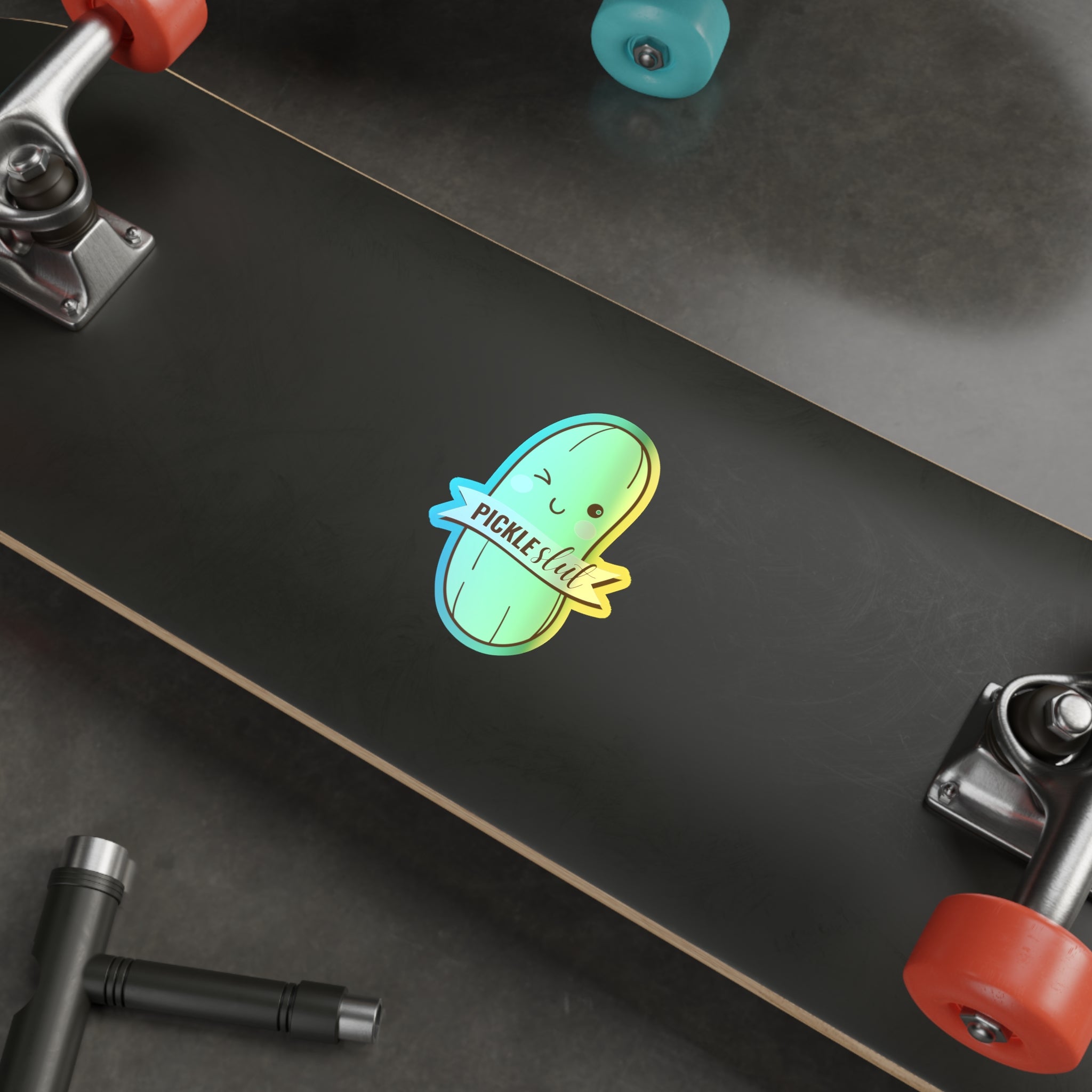 Cute Holographic Pickle Slut Die-Cut Stickers, Fun Stickers for Laptops, Water Bottles, Skateboards, Planner Decor, Gift Ideas