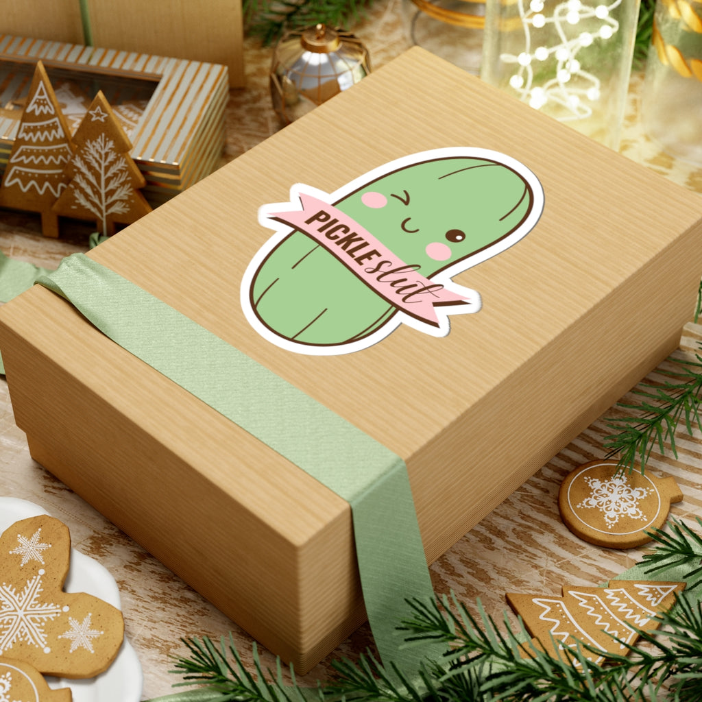 Cute Pickle Slut Kiss-Cut Stickers, Fun Laptop Decals, Kawaii Cucumber Stickers, Unique Gifts for Veggie Lovers, Playful Accessories