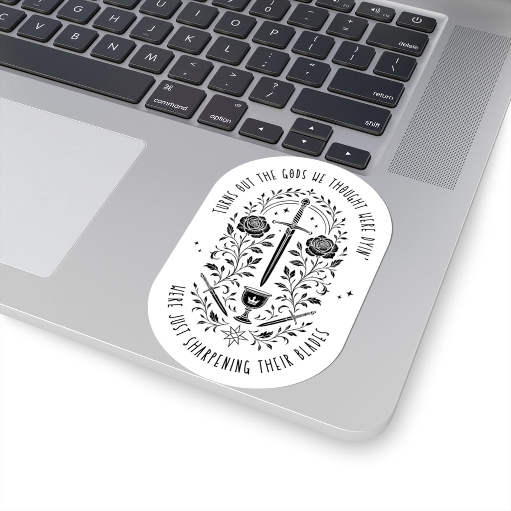 Sharpening Their Blades Sticker – Gothic Mythic Sword & Rose Design
