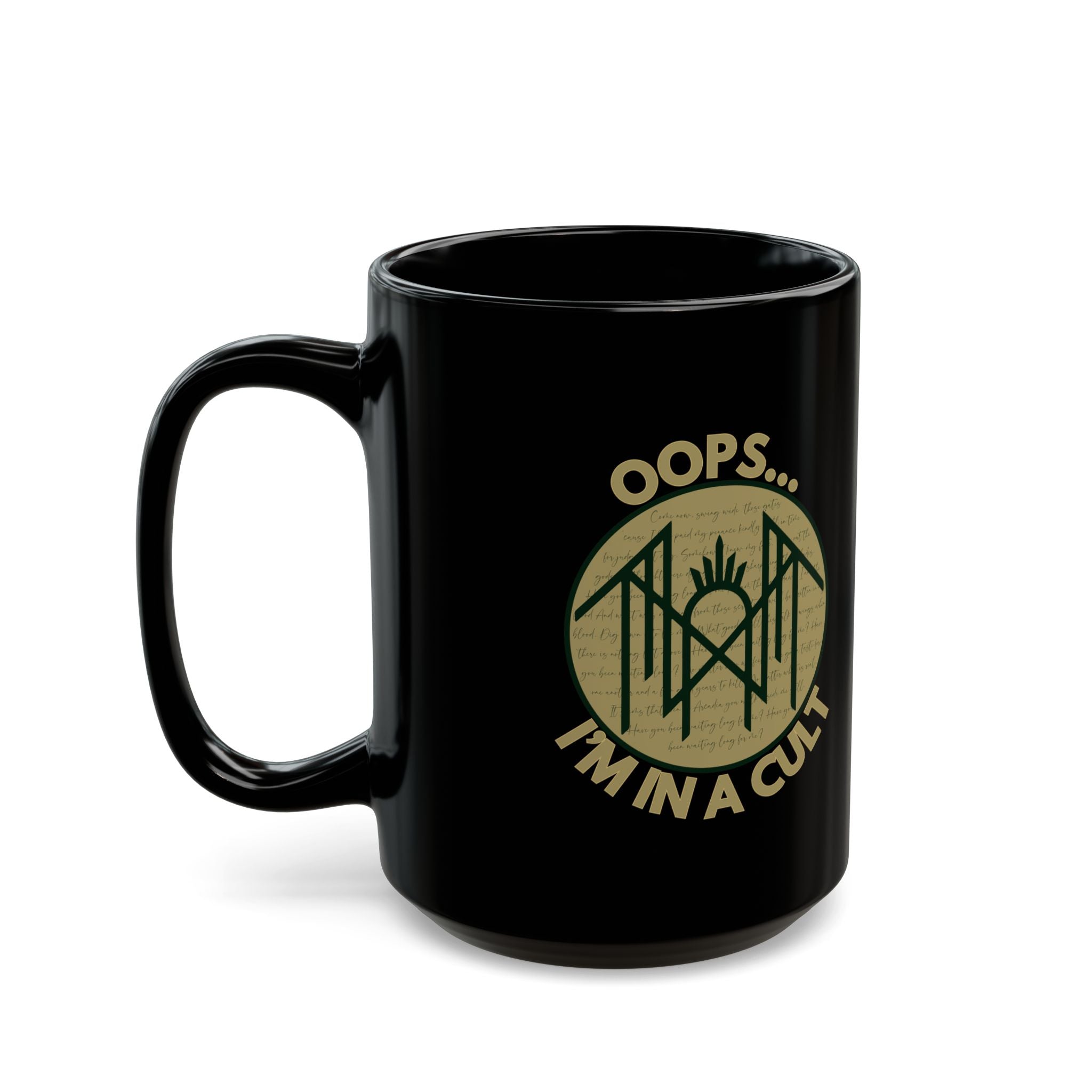 Cult Humor Black Mug - Funny Coffee Cup with 'Oops... I'm in a Cult' Design, Gift for Coffee Lovers, Quirky Kitchen Accessory, Unique [...]