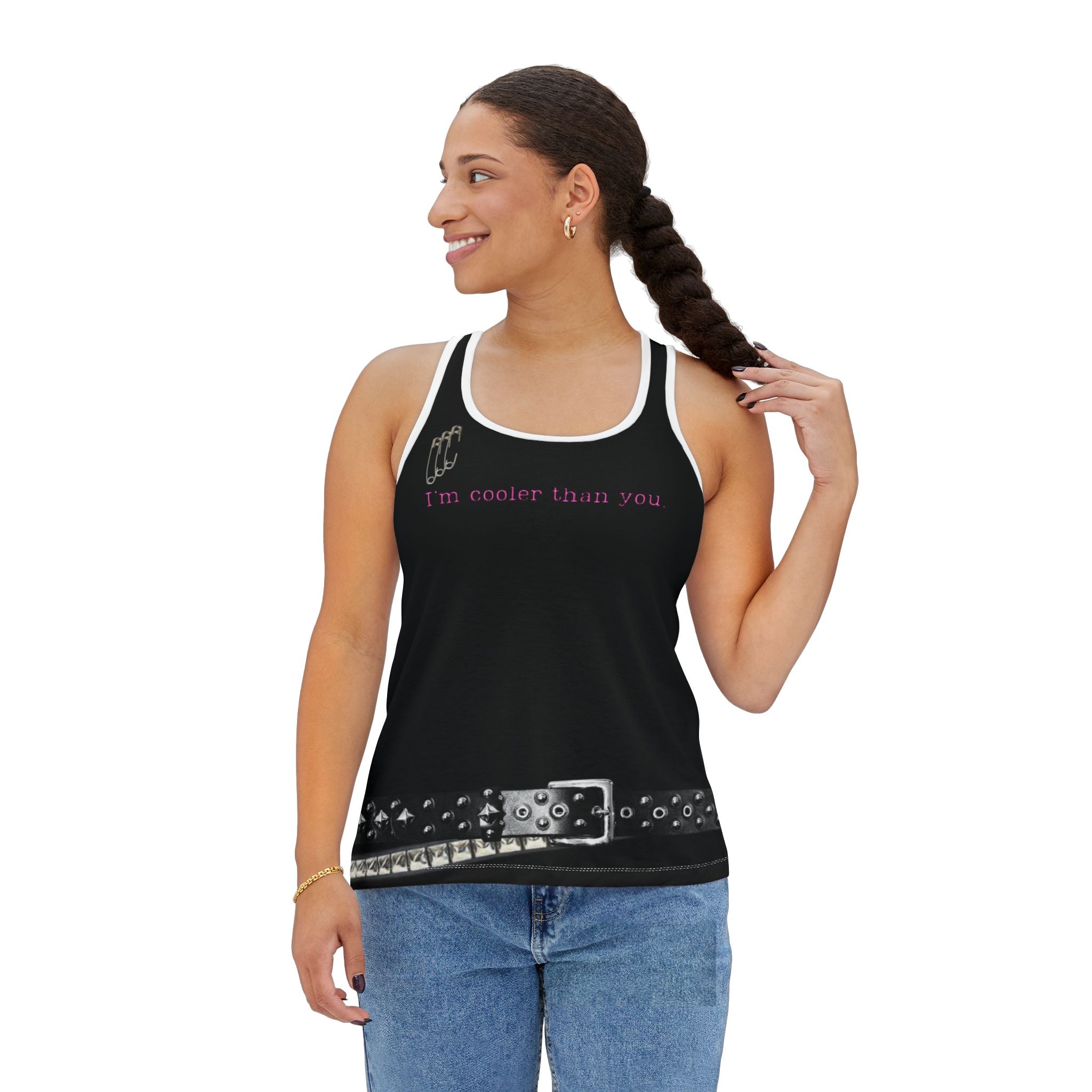 Studded Edge Women's Tank Top — 'I'm Cooler Than You' Black Racerback