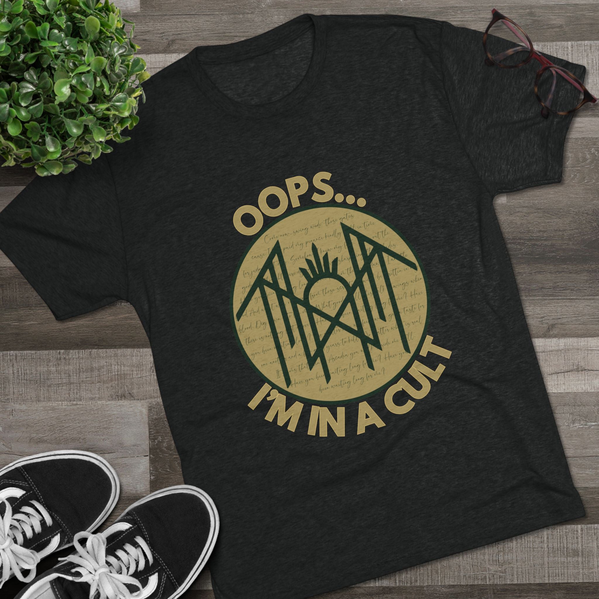 Unisex Crew Tee: Oops... I'm in a Cult - Funny Graphic T-Shirt, Casual Wear, Quirky Gift, Trendy Vintage Style, Soft Fabric Tee