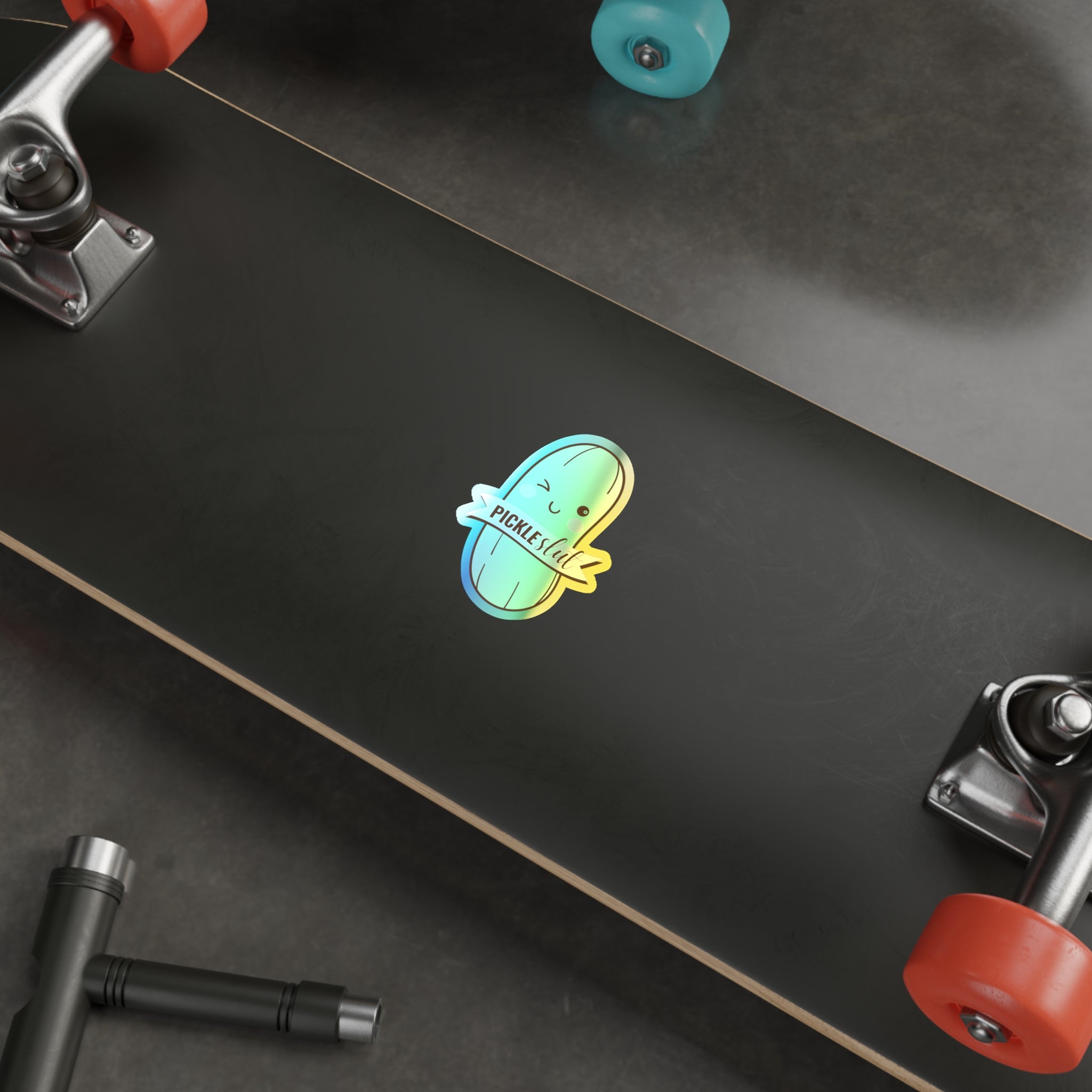 Cute Holographic Pickle Slut Die-Cut Stickers, Fun Stickers for Laptops, Water Bottles, Skateboards, Planner Decor, Gift Ideas