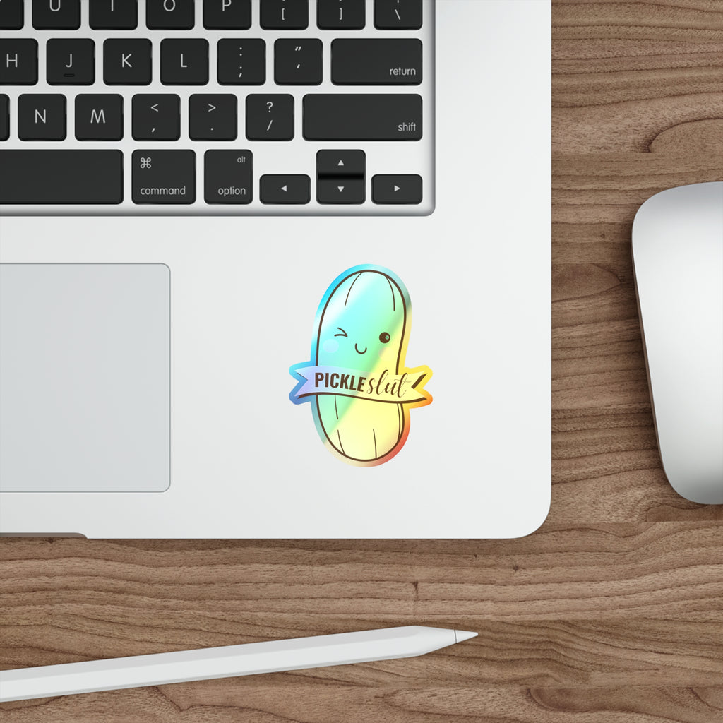 Cute Holographic Pickle Slut Die-Cut Stickers, Fun Stickers for Laptops, Water Bottles, Skateboards, Planner Decor, Gift Ideas