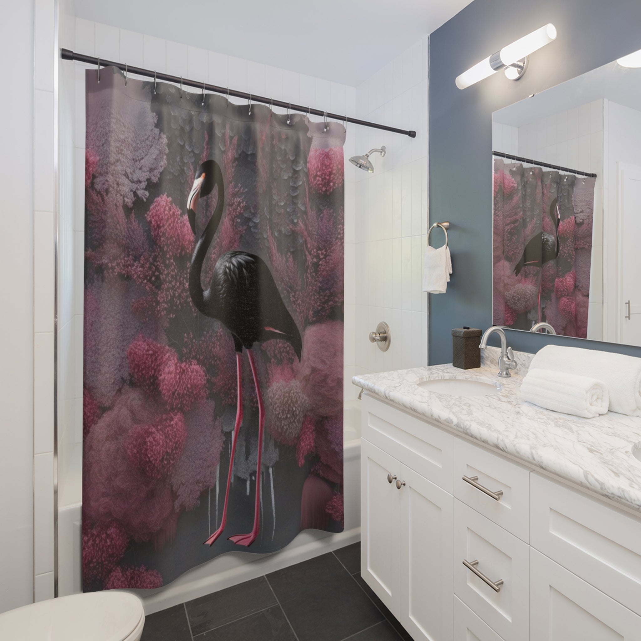 Dark Flamingo Shower Curtain, Gothic Bathroom Decor