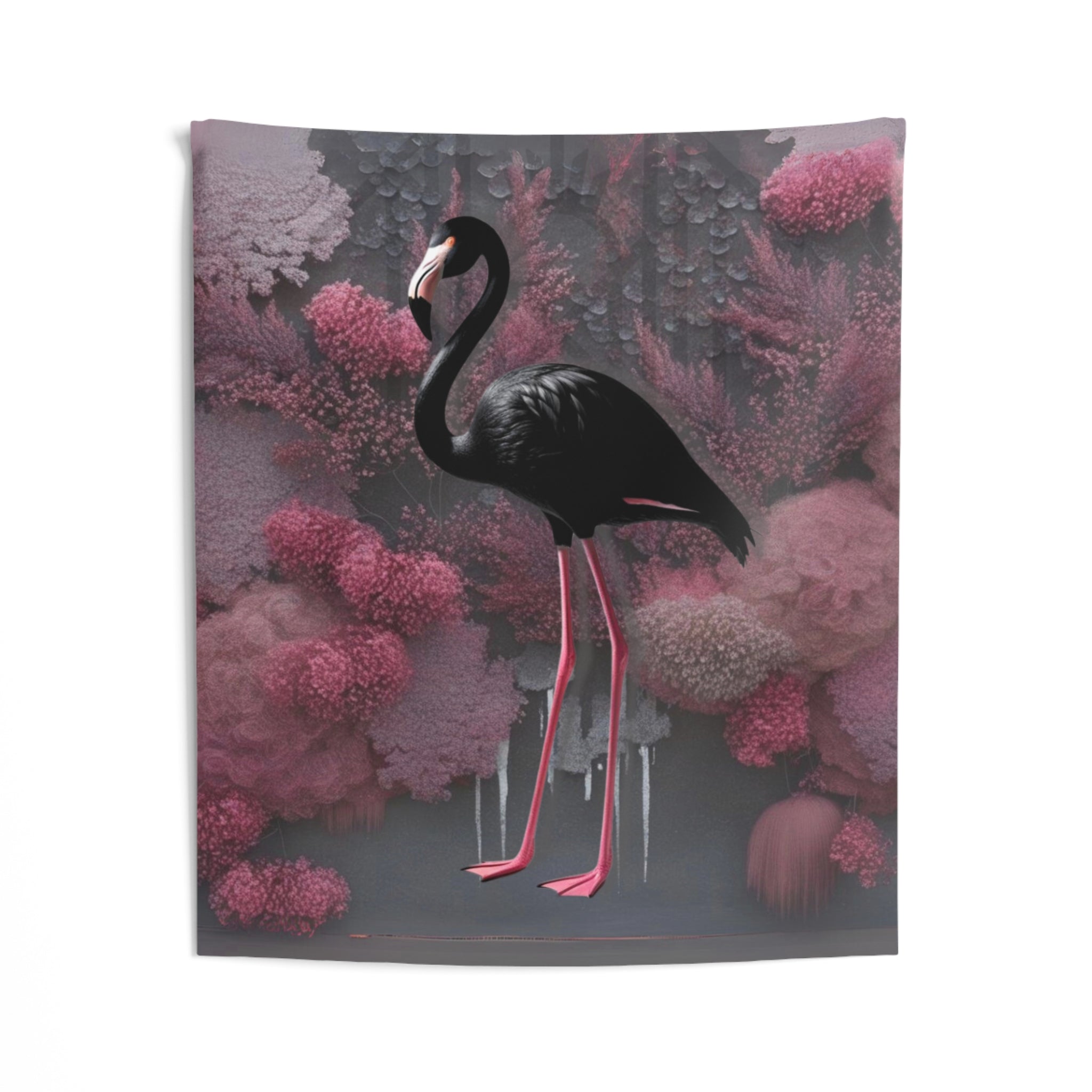 Dark Flamingo Indoor Wall Tapestry, Goth, Black Flamingo