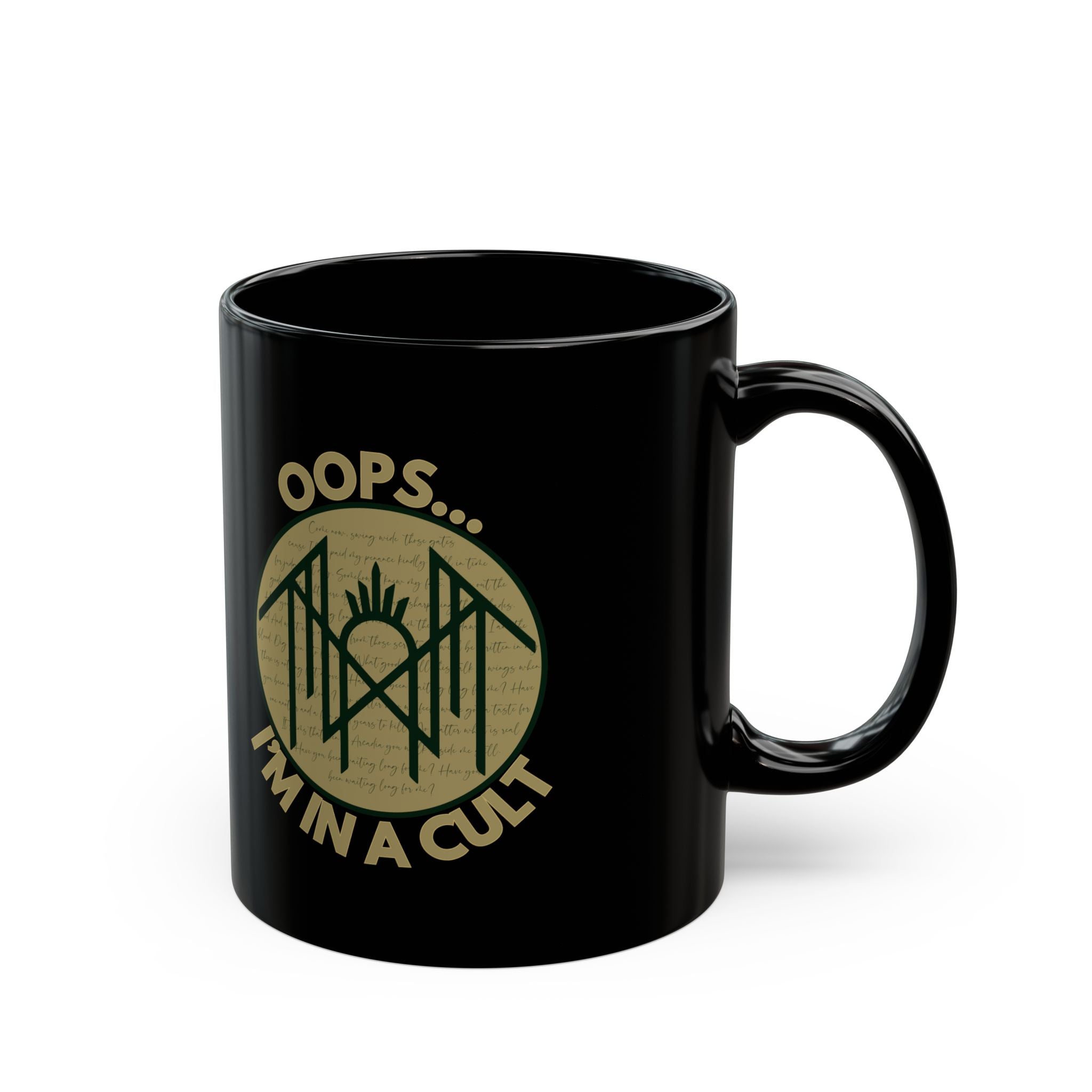 Cult Humor Black Mug - Funny Coffee Cup with 'Oops... I'm in a Cult' Design, Gift for Coffee Lovers, Quirky Kitchen Accessory, Unique [...]