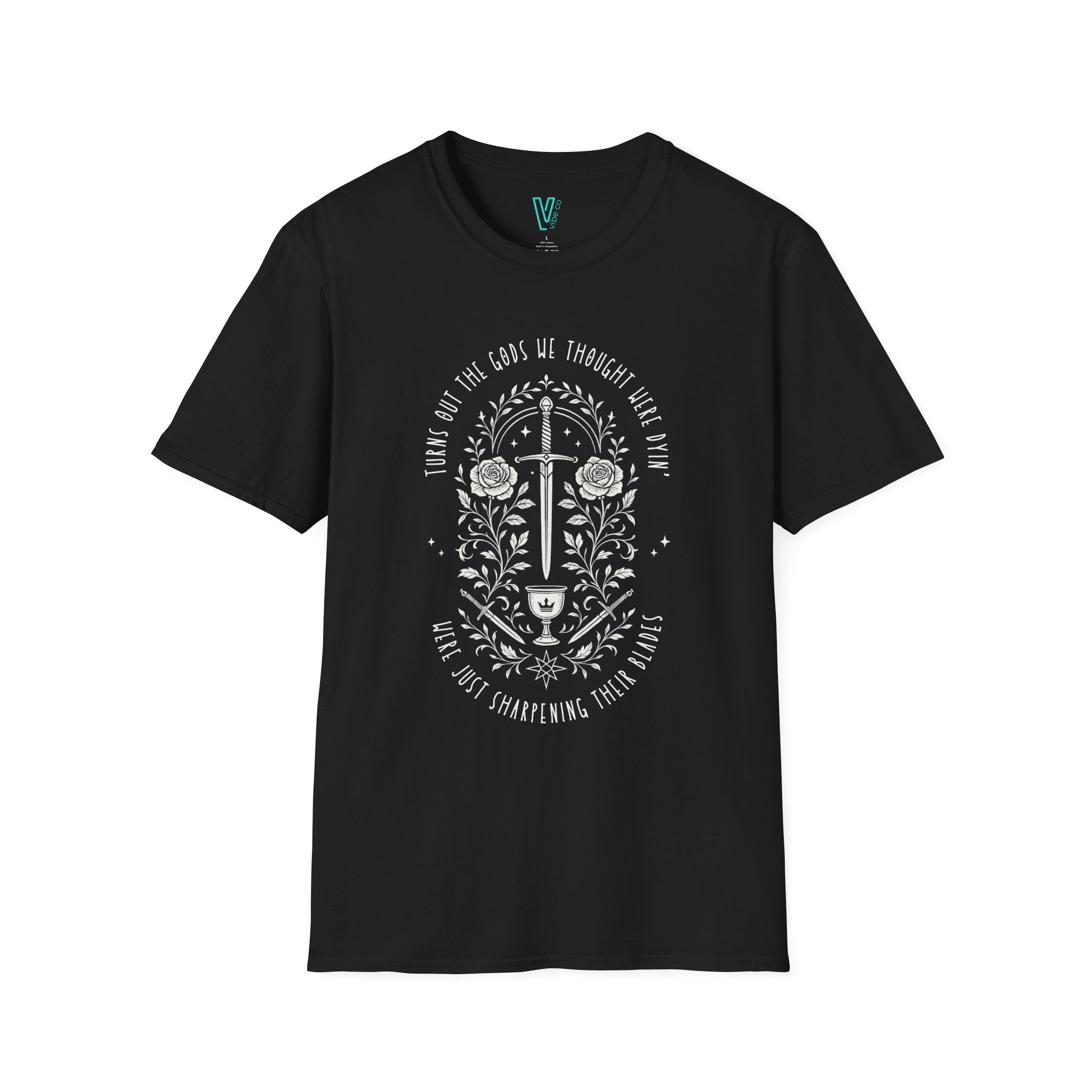 “Sharpening Their Blades” Lyric Tee – Gothic Sword Floral Shirt