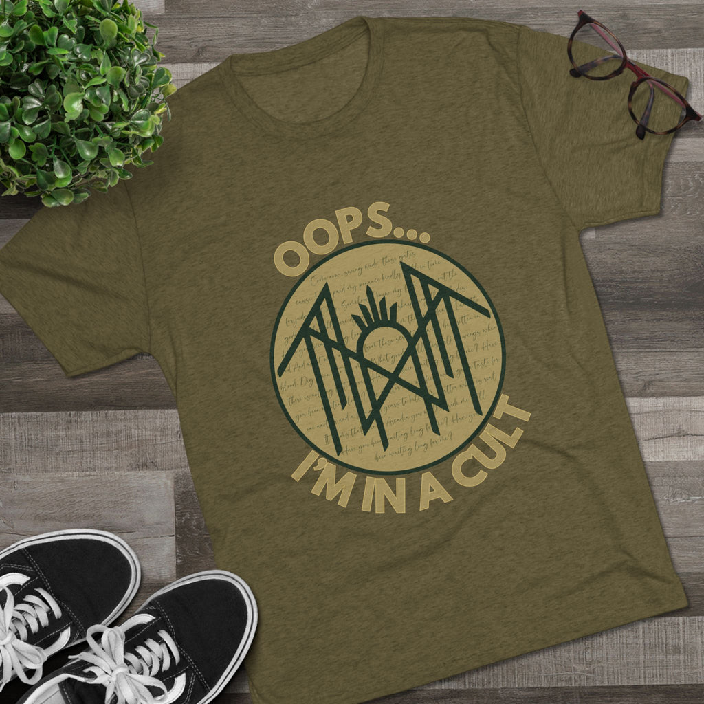 Unisex Crew Tee: Oops... I'm in a Cult - Funny Graphic T-Shirt, Casual Wear, Quirky Gift, Trendy Vintage Style, Soft Fabric Tee