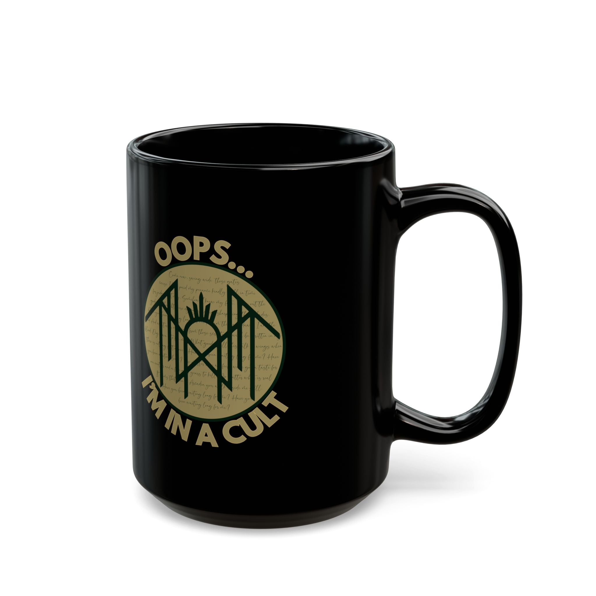 Cult Humor Black Mug - Funny Coffee Cup with 'Oops... I'm in a Cult' Design, Gift for Coffee Lovers, Quirky Kitchen Accessory, Unique [...]