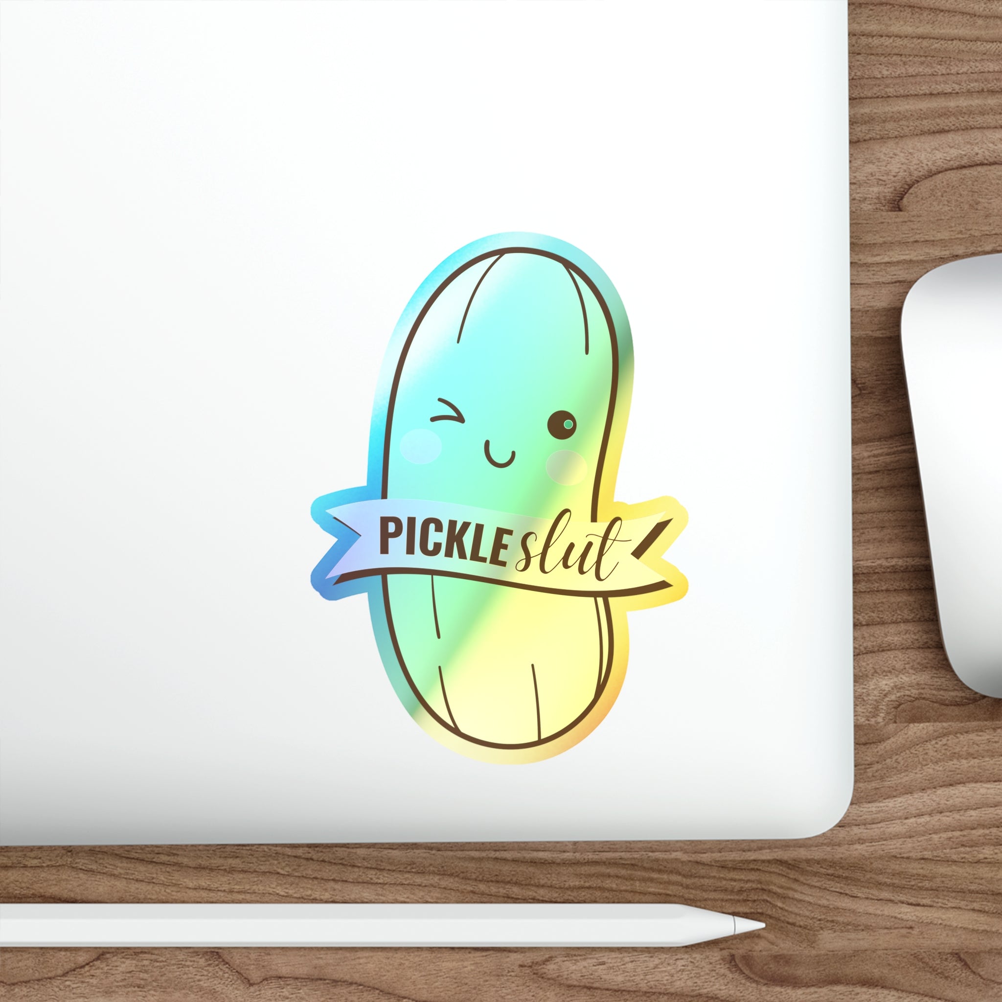 Cute Holographic Pickle Slut Die-Cut Stickers, Fun Stickers for Laptops, Water Bottles, Skateboards, Planner Decor, Gift Ideas